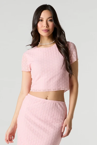 Floral Lace Short Sleeve Crop Top