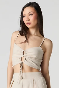 Camisole en mélange de lin avec ouverture goutte et taille coulissante