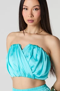 Satin Pleated Cropped Tube Top