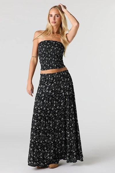 Textured Tiered Maxi Skirt