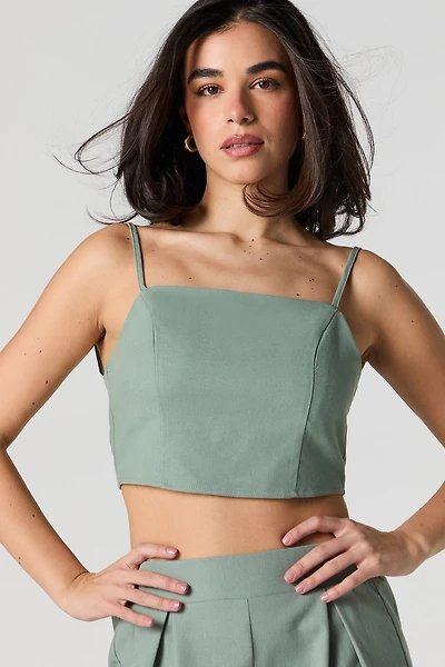 Linen-Blend Tie Back Cropped Tank