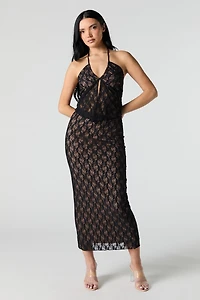 Jupe midi en dentelle fleurie