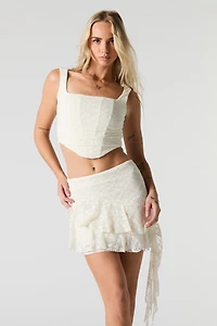 Floral Lace Ruffle Asymmetrical Mini Skirt
