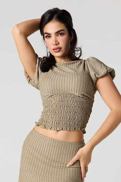 Puckered Puff Sleeve Top