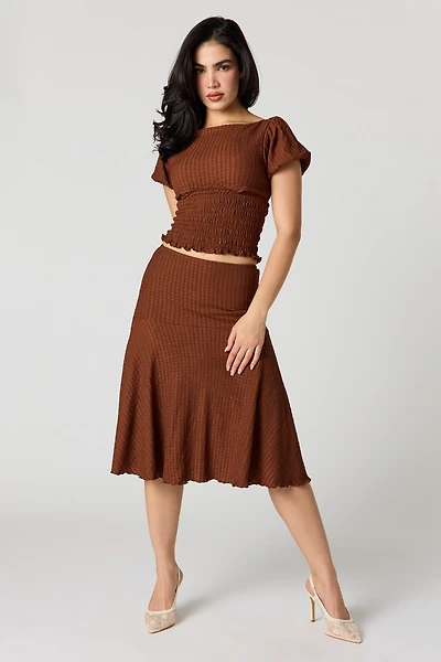 Puckered Flowy Midi Skirt