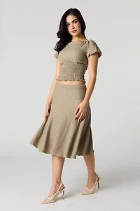 Puckered Flowy Midi Skirt