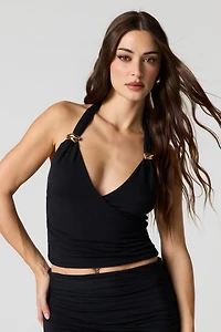 Metal Accent V-Neck Halter Top