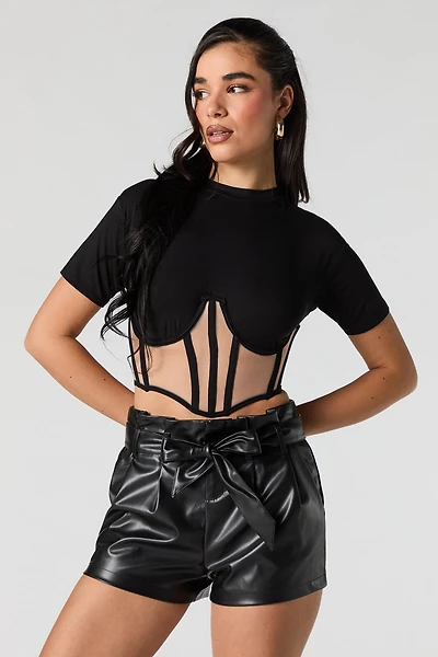 Faux Leather Belted Short