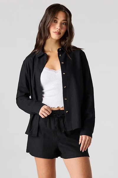 Linen-Blend Drawstring Short