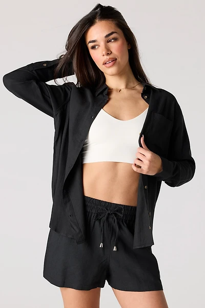 Linen-Blend Drawstring Short