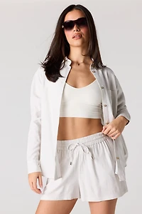 Short en mélange de lin à taille coulissante