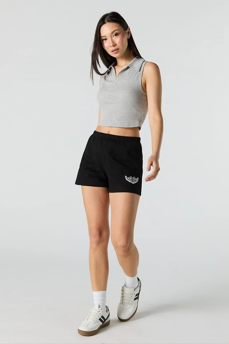 Embroidered Fleece Short