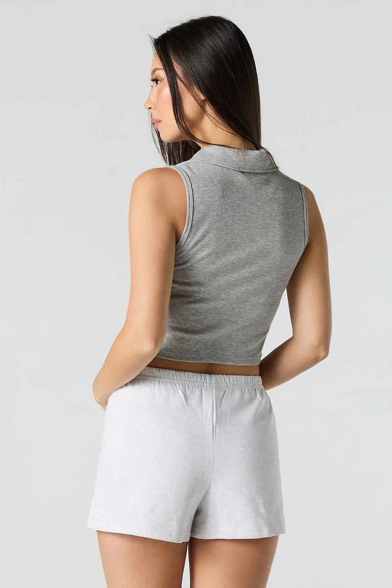 Embroidered Fleece Short