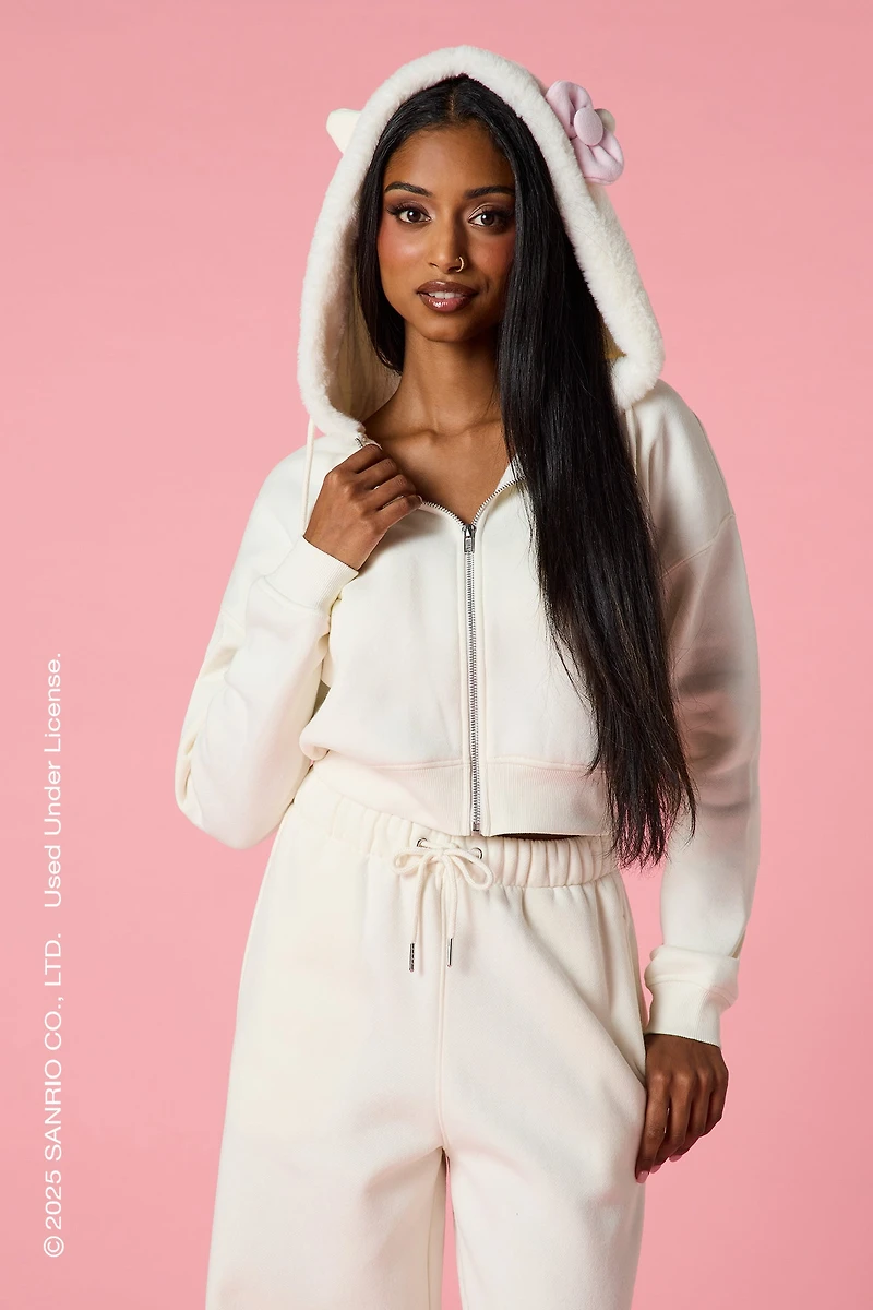 Haut à capuchon avec imprimé Hello Kitty® 3D pierres du Rhin et fermeture glissière