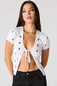 Cardigan en tricot côtelé avec attache et manche courte