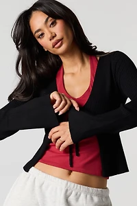 Ribbed Knit Self-Tie Cardigan