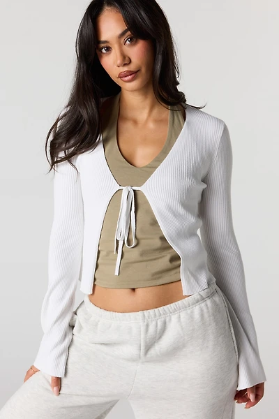 Cardigan en tricot côtelé avec attache