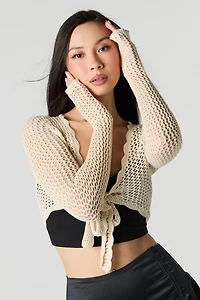 Cardigan avec attache en tricot ouvert festonné