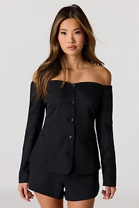 Off Shoulder Button-Up Long Sleeve Top