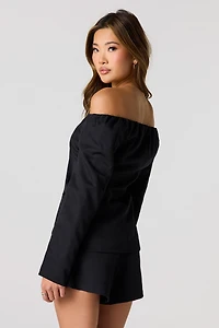 Off Shoulder Button-Up Long Sleeve Top