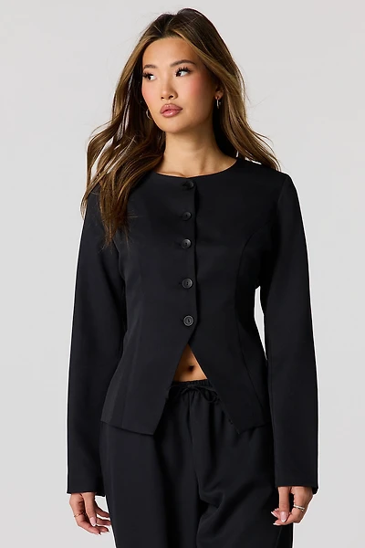 Fitted Button-Up Long Sleeve Top