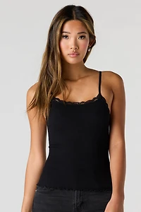 Seamless Ribbed Lace Trim Cami