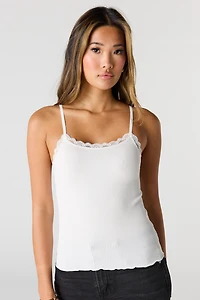 Camisole côtelée sans couture à bordure en dentelle
