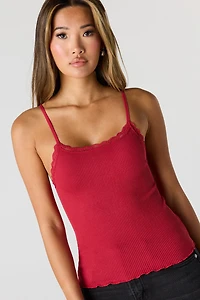 Seamless Ribbed Lace Trim Cami