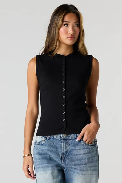 Ribbed Button Front Tank