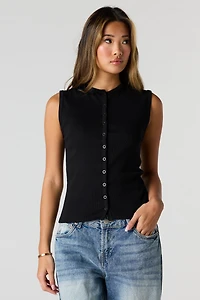 Ribbed Button Front Tank