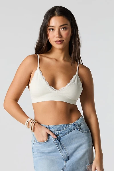 Bralette côtelée avec liséré de dentelle