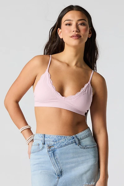 Bralette côtelée avec liséré de dentelle