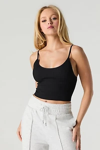 Seamless Ribbed Scoop Neck Cami with Built-In Cups