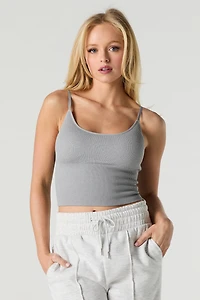 Seamless Ribbed Scoop Neck Cami with Built-In Cups