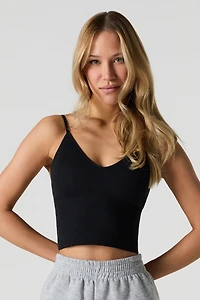 Camisole côtelée sans couture avec encolure en V et bonnets intégrés