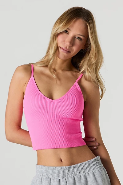 Camisole côtelée sans couture avec encolure en V et bonnets intégrés