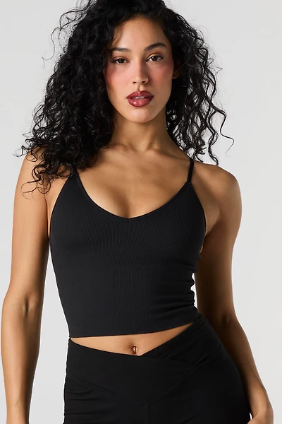 Seamless Ribbed V-Neck Cami with Built-In Cups