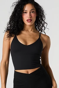Seamless Ribbed V-Neck Cami with Built-In Cups