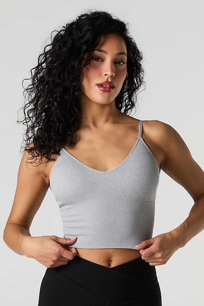 Camisole côtelée sans couture à encolure en V avec bonnets intégrés
