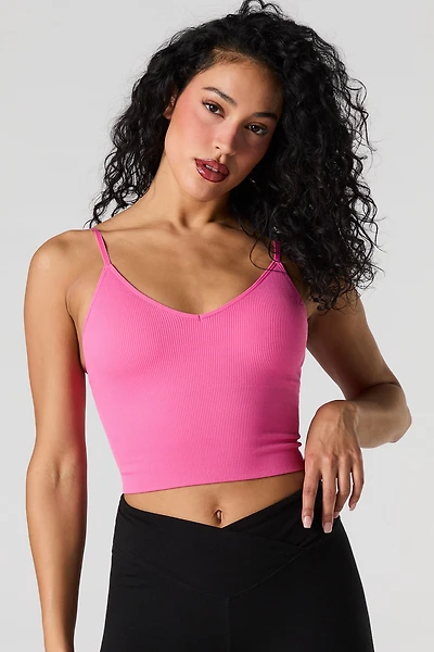 Camisole côtelée sans couture à encolure en V avec bonnets intégrés