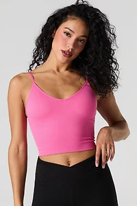 Camisole côtelée sans couture à encolure en V avec bonnets intégrés