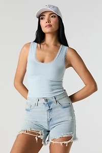 Seamless Ribbed Scoop Neck Lace Trim Tank