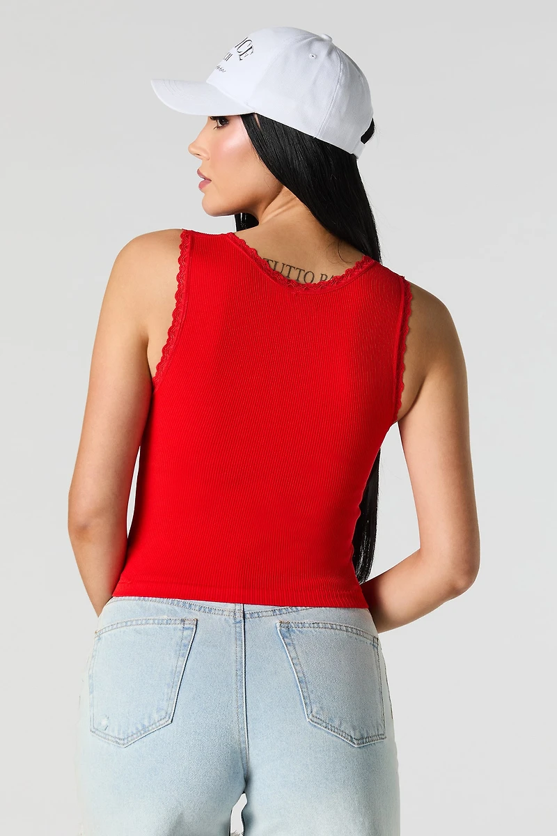 Seamless Ribbed Scoop Neck Lace Trim Tank