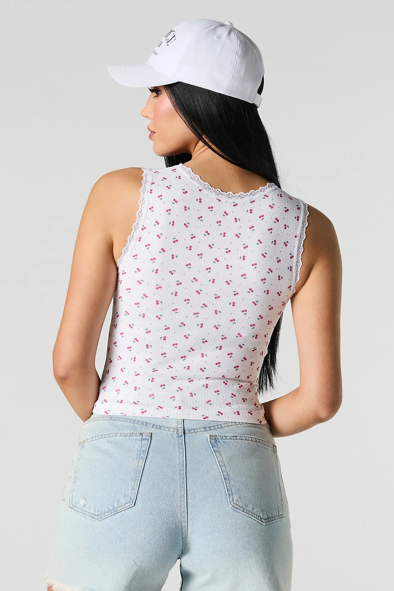 Seamless Ribbed Scoop Neck Lace Trim Tank