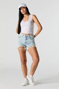Seamless Ribbed Scoop Neck Lace Trim Tank