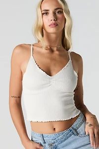 Ribbed V-Neck Lettuce Edge Cami