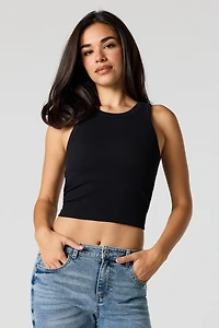 Seamless Ribbed Crew Neck Tank with Built-In Cups