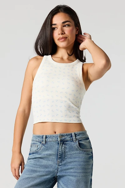 Seamless Ribbed Crew Neck Tank with Built-In Cups