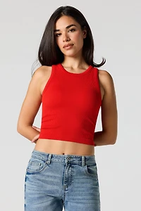 Seamless Ribbed Crew Neck Tank with Built-In Cups
