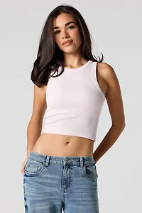 Seamless Ribbed Crew Neck Tank with Built-In Cups